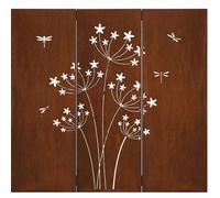 LOT brise-vue métal 3x avec motif fleur pustule 160x50 cm rouille noble rosto...