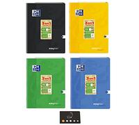 Lot Cahiers EasyBook Kraft à Rabats - 24 x 32 cm - Grands Carreaux Séyès - 96 Pages - Coloris Assortis + 1 Index Blumie (Kraft Jaune Bleu Noir Vert, 4 Cahiers)