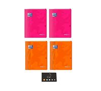 Lot Cahiers EasyBook Polypro à Rabats - 24 x 32 cm - Grands Carreaux Séyès - 96 Pages - Coloris Assortis + 1 Index Blumie (Rose Orange, 4 Cahiers)