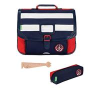Lot Cartable 38 cm + Trousse Rectangulaire Assortie + Marque Page en Bois Chat Blumie (Gabin)