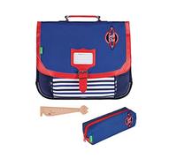 Lot Cartable 38 cm + Trousse Rectangulaire Assortie + Marque Page en Bois Chat Blumie (Hugo)