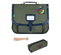 Lot Cartable 38 cm + Trousse Rectangulaire Assortie + Marque Page en Bois Chat Blumie (Tony)