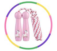 Lot cerceau et corde à sauter démontable avec poids ajustable, corde à sauter design licorne rose, dimensions modulables et rangement simplifié pour le fitness quotidien