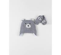 Lot chapka + moufles gris 1/3M(54/60)