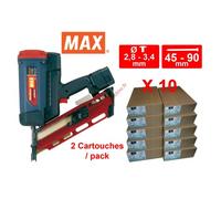 Lot Cloueur gaz MAX GS690 CH avec 10 packs 34° 70 mm Acier cranté