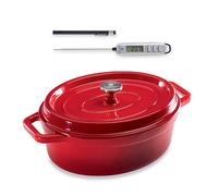 Lot cocotte en fonte ovale 33 cm et thermomètre digital de cuisine à sonde Mathon