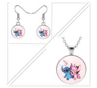 lot collier stitch boucle d'oreille angele rose bleu bijoux fantaisie cabochon cadeau evenement mode tendance anniversaire amour