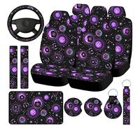 Lot Complet de 15 Housses de siège de Voiture à imprimé coloré - Protection de Banquette Avant et arrière - Housse de Volant - Housses de Ceinture de sécurité - pour camionnette, Camion, VUS (Soleil