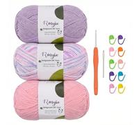 Lot complet de fils à crochet - 100 g - 4 plis - 60 % coton et 40 % acrylique - Avec crochet de 2,5 mm - Accessoires pour adultes et débutants - Violet 3