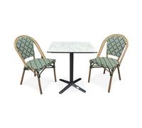 Lot composé d'une table de jardin carrée et 2 fauteuils empilables - BISTRO