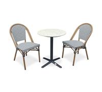 Lot composé d'une table de jardin ronde terrazzo et 2 fauteuils bleus empilables - BISTRO