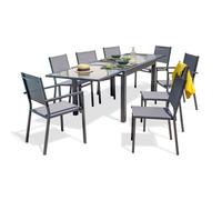 Lot composé d'une table de jardin TOLEDE-TB270-NOIR à rallonge, de 6 chaises TOLEDE-CH et 2 fauteuils TOLEDE-FT empilables