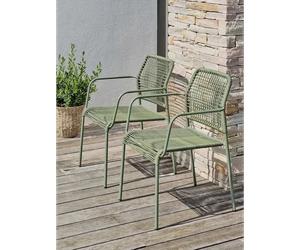 Lot composéé de 2 fauteuils de jardin en corde et acier - vert olive