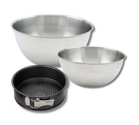Lot comprenant 1 Moule à manqué, 1 spatule Zenker et 2 bols à mixer en inox Fackelmann