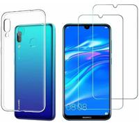 Lot Coque Tpu Transparente Souple + 2 Verres Trempés 9h Pour Huawei Y7 2019 - Protection Écran Anti-Rayures Ultra-Fine