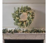 Lot Couronne et Guirlande Pré-éclairées en Eucalyptus et Baies Blanches