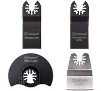 VONROC Lot de 4 Accessoires pour Outil Multifonction VONROC - Lames de Scie HCS & BIM + Couteau à Gratter - Prise Universelle - Compatible Bosch, Makita, Dremel, Parkside