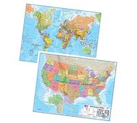 Lot d'affiches plastifiées Carte du monde et carte des États-Unis - 43,2 x 55,9 cm - Cartes du monde et des États-Unis - Cartographie détaillée - Maps International