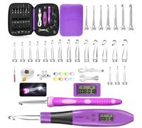 Lot d'aiguilles à crochet ergonomiques 24 en 1 avec lumière LED et compteur, têtes interchangeables en métal et plastique de 2 à 14 mm, aiguilles à fil, marqueurs et règle
