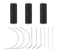 Lot d'aiguilles et de fil pour extensions de cheveux professionnels - 12 pièces - 3 rouleaux de fil à tisser noir - 9 aiguilles incurvées - Fabrication de perruques - Bricolage à la main