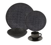 Service d'assiettes et ses tasses à thé avec soucoupe Vésuvio noir - - Noir - Grès