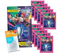 Lot d'autocollants à collectionner Topps Ligue des champions 2025/2026 - 1 pack de démarrage + 10 sachets + pochettes collect-it exclusives