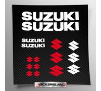 Lot d'autocollants compatibles avec le réservoir et le casque de moto, pré-découpés, application facile, logos avec texte, Stickersland® - Suzuk (blanc brillant)