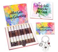 Lot d'autocollants d'anniversaire pour grand-père - Convient pour remerciement chocolat - 250 g - Avec autocollants pré-imprimés et vierges - Carte de vœux pour la fête des pères + porte-clés (sans
