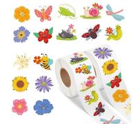 Lot d'autocollants de fleurs,2 Rouleaux Autocollants en forme de Fleur,Stickers Animaux Ronds,Autocollants Fleurs Printemps-Été pour Enfant Décoration Pâques Cadeau Enveloppe Récompense d'Enseignant