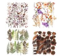 Lot d'autocollants Fleurs Séchées et Plantes, NogaMoga 80 pièces Pommes de Pin Fougère Coton Décoratifs Autocollants Vinyle étanche Scrapbook Autocollants pour Journaling Cartes Calendrier Macbook