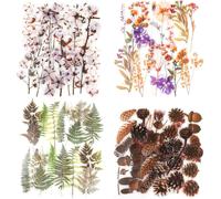 Lot D'autocollants Fleurs Séchées Et Plantes, Nogamoga 80 Pièces Pommes De Pin Fougère Coton Décoratifs Autocollants Vinyle Étanche Scrapbook Autocollants Pour Journaling Cartes Calendrier Macbook