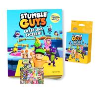 Lot d'autocollants Panini Stumble Guys (2025) - Laissez-nous jouer ! Autocollants à collectionner - 1 album + 1 blister + carte d'anniversaire exclusive