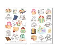 Lot d'autocollants pour livres - Apprendre à lire un livre, l'école, les études, le journal intime, la bibliothèque, la maison, la pile de livres, le jour du livre