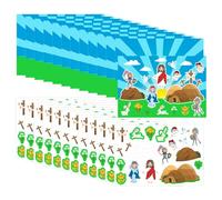 Lot d'autocollants scène de Pâques | Papier, 21 x 14,5 cm, kit de 25 pièces | Décoration d'histoire de Jésus Résurrection de dessin animé | 12 autocollants + 12 cartes de + couverture, activités