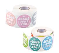 Lot de 1 000 autocollants Jésus Loves You, 16 couleurs, 3,8 cm, autocollants de dieu religieux imperméables pour enfants, cadeaux d'encouragement et récompenses