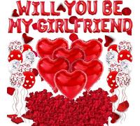 Lot de 1 000 ballons en latex pour Saint-Valentin, décorations Happy Anniversary - Motif cœur rouge - Pour confession et demande en mariage