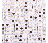 Lot de 1 000 perles carrées en acrylique doré avec lettres de l'alphabet de A à Z pour fabrication de bracelets, colliers, bijoux (6 x 6 mm)