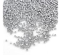 Lot de 1 100 perles de rocaille en verre de 4 mm - Couleur métallisée - 6/0 - Perles pony pour enfants, choix de couleurs (argent)