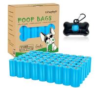 Lot de 1 140 sacs à crottes, 57 rouleaux, non parfumés, anti-fuites, extra épais et solides avec distributeur - Bleu (33 x 23 cm)