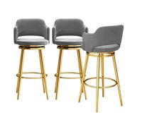 Lot de 1/2/3/4 tabourets de Bar pivotants en Velours, chaises de comptoir avec Dossier Bas et Pieds en métal doré, Tabouret de Bar Moderne for îlot de Cuisine, Gris(3PCS,Height 75cm)