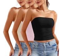 Lot de 1/2/3 débardeurs courts sans bretelles pour femme, camisole d'été basique, dos nu, bandeau, bustier, haut de sortie, t-shirt mignon, vêtements d'été, A06 Kaki, L