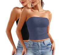 Lot de 1/2/3 débardeurs courts sans bretelles pour femme, camisole d'été basique, dos nu, bandeau, bustier, haut de sortie, t-shirt mignon, vêtements d'été, A04 Bleu marine, S