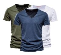 Lot de 1/2/3 T-Shirts à Manches Courtes Homme Été Tee Shirt Décontracté en Coton Haut Col V Couleur Unie T-Shirt Confortable Respirant Casual Tops 2025