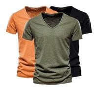 Lot de 1/2/3 T-Shirts à Manches Courtes Homme Été Tee Shirt Décontracté en Coton Haut Col V Couleur Unie T-Shirt Confortable Respirant Casual Tops 2025