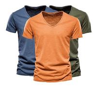 Lot de 1/2/3 T-Shirts à Manches Courtes Homme Été Tee Shirt Décontracté en Coton Haut Col V Couleur Unie T-Shirt Confortable Respirant Casual Tops 2025