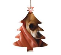 Lot de 1, 2, 4, 6 décorations de Noël en bois avec imprimé Chihuahua dépressif, 4 formes au choix : ange, cloche, arbre, bonhomme de neige | Bois sculpté respectueux de l'environnement pour décoration