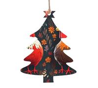 Lot de 1, 2, 4, 6 décorations de Noël en bois avec imprimé poules mignonnes en forme de coq - 4 options de formes : ange, cloche, arbre, bonhomme de neige | Bois sculpté respectueux de l'environnement