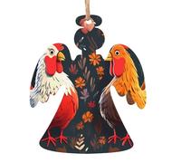 Lot de 1, 2, 4, 6 décorations de Noël en bois avec imprimé poules mignonnes en forme de coq - 4 options de formes : ange, cloche, arbre, bonhomme de neige | Bois sculpté respectueux de l'environnement