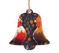 Lot de 1, 2, 4, 6 décorations de Noël en bois avec imprimé poules mignonnes en forme de coq - 4 options de formes : ange, cloche, arbre, bonhomme de neige | Bois sculpté respectueux de l'environnement