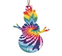 Lot de 1, 2, 4, 6 décorations de Noël en bois imprimé arc-en-ciel à teinture par nœuds - 4 formes au choix : ange, cloche, arbre, bonhomme de neige | Bois sculpté respectueux de l'environnement pour